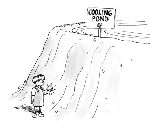 Child does not realize the water is from a 'Cooling Pond'.