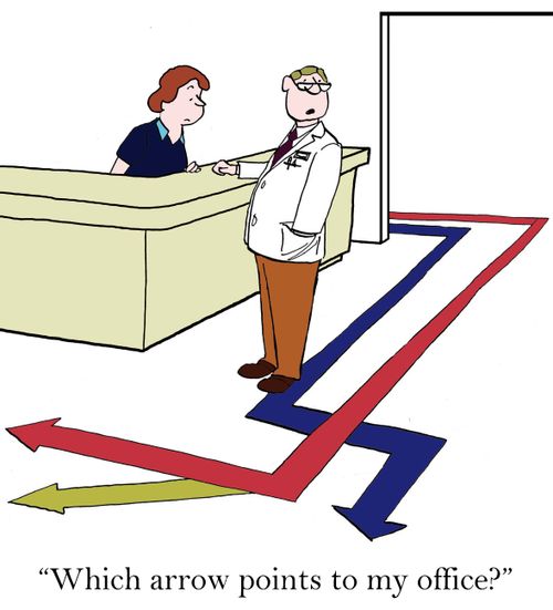'Which arrow points to my office?'