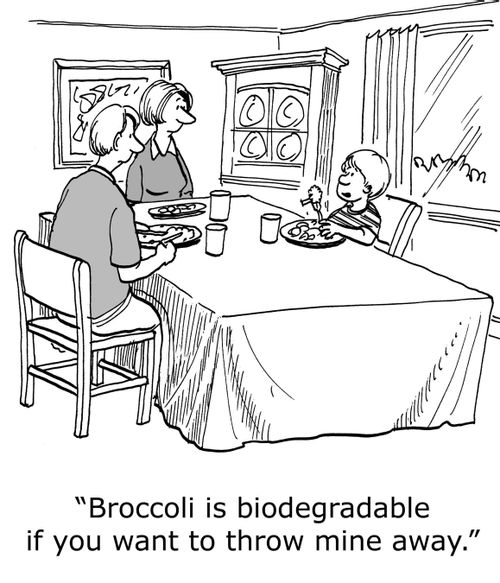 'Broccoli is biodegradable if you want to throw mine away.'