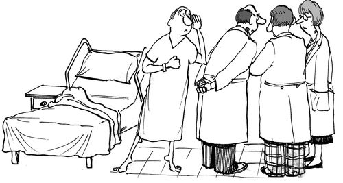 Patient is listening to the doctors conference about him.