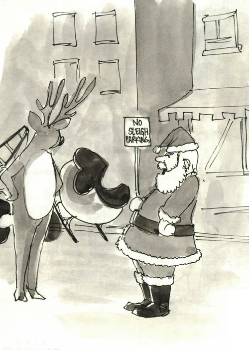 Santa's sleigh is being towed - 'No sleigh parking'.