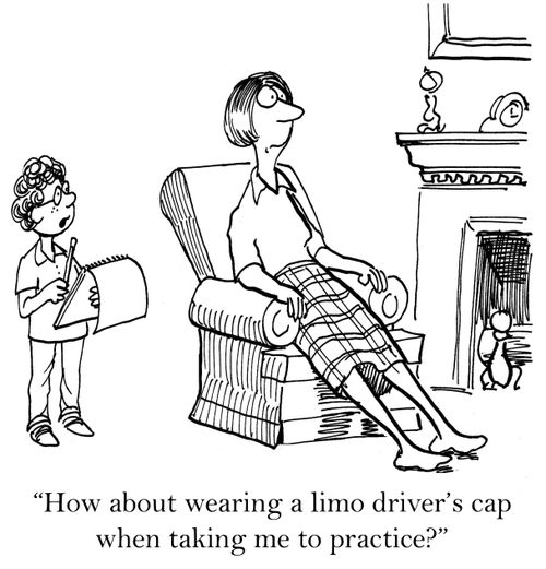 'How about wearing a limo driver's cap when taking me to practice?'