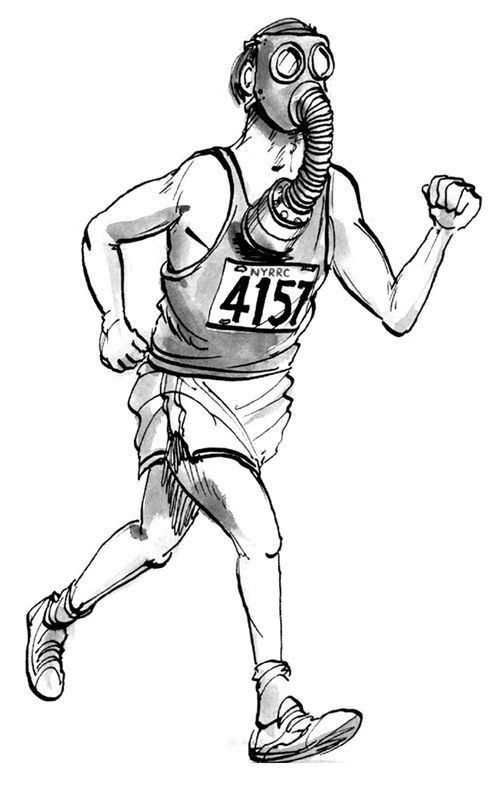 Runner wearing an oxygen mask.