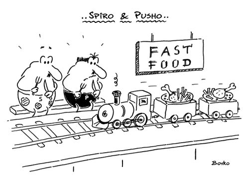 Spiro & Pusho in the fast food restaurant.