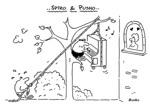Spiro and Pusho go serenading with a piano.