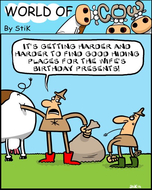 'It's getting harder and harder to find good hiding places for the wife's Birthday presents.'