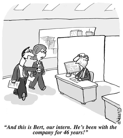 'And this is Bert, our intern. He's been with the company for 46 years!'