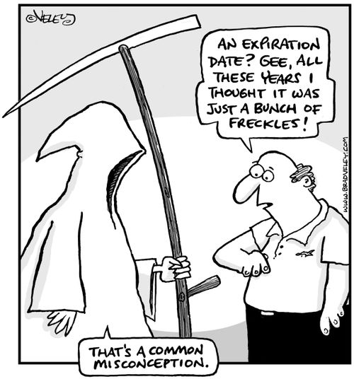 'An expiration date? Gee, all these years, I thought it was just a bunch of freckles!'