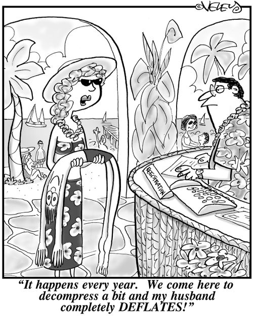 'It happens every year. We come here to decompress a bit, and my husband completely deflates!'