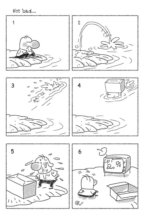 Castaway finds a television.