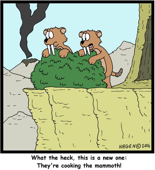 'What the heck, this is a new one: They're cooking the mammoth!'