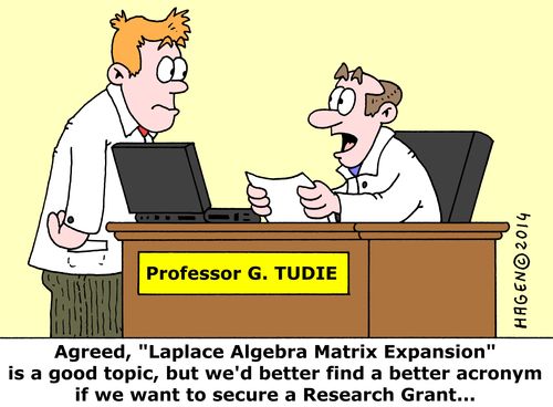 'Agreed, 'Laplace Algebra Matrix Expansion' is a good topic, but we'd better find a better acronym if we want to secure a Research Grant...'