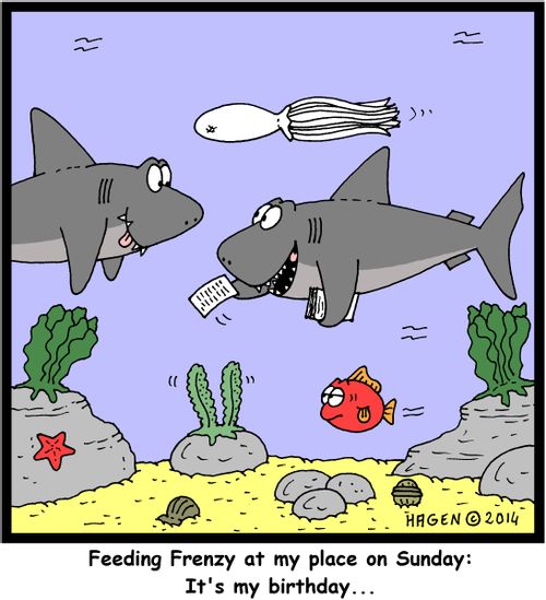 'Feeding Frenzy at my place on Sunday: It's my birthday...'