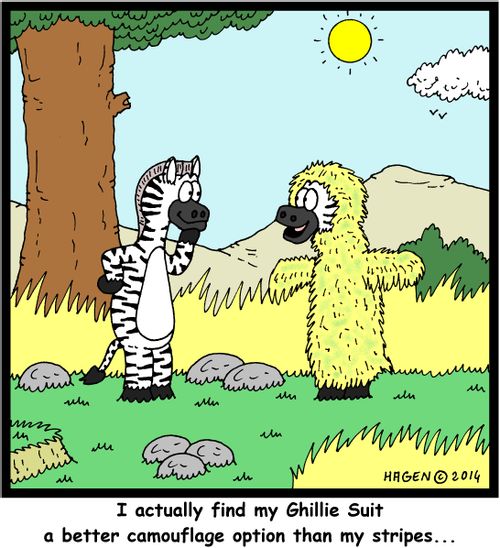 'I actually find my Ghillie Suit a better camouflage option than my stripes...'