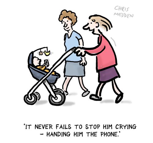 'It never fails to stop him crying - handing him the phone.'