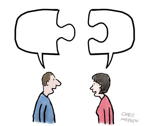 Jigsaw puzzle shaped speech balloons.