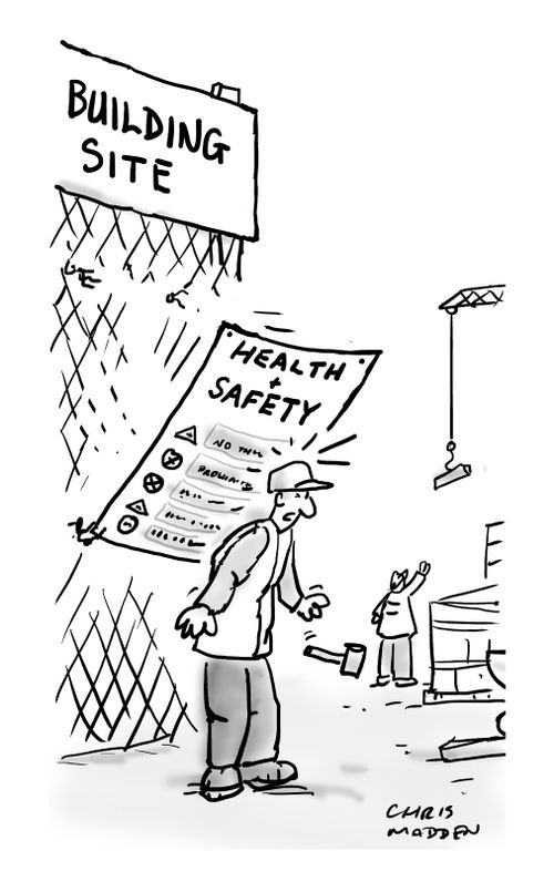 Health and safety notice falling on builder.