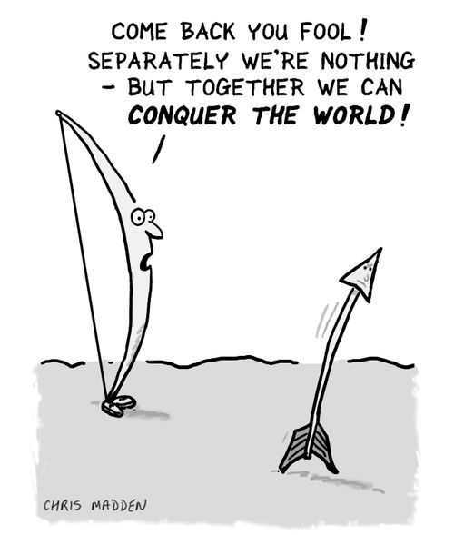 'Come back you fool! Separately we're nothing - but together we can conquer the world.'