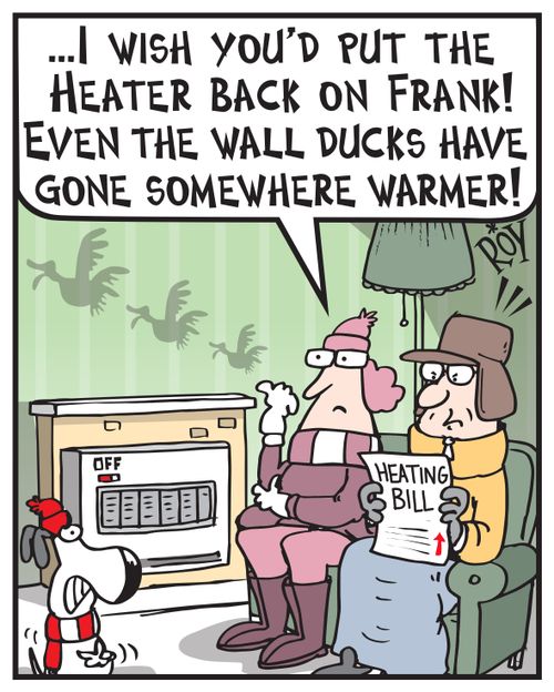 'I wish you'd put the heater back on Frank! Even the wall ducks have gone somewhere warmer!'