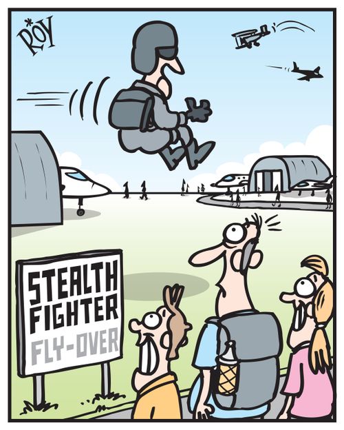 Stealth fighter fly over.