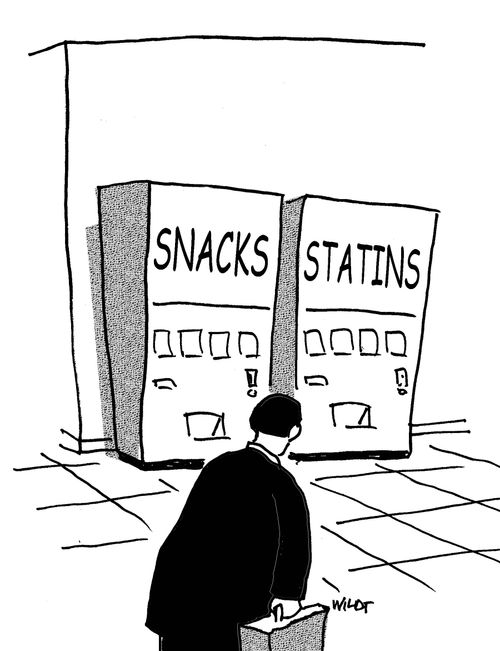 Vending machines labeled 'SNACKS' and 'STATINS.'