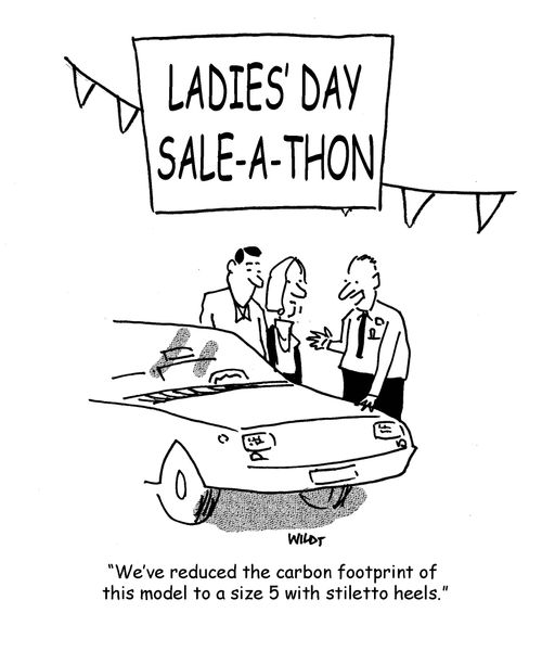 'We've reduced the carbon footprint of this model to a size 5 with stiletto heels.'