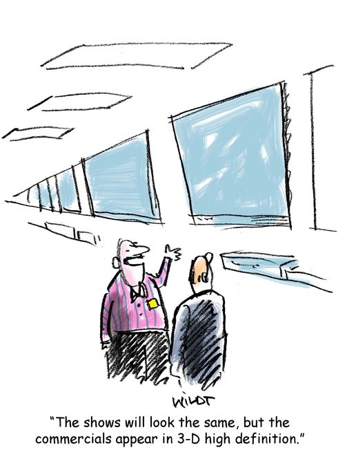 'The shows will look the same, but the commercials appear in 3-D high definition.'