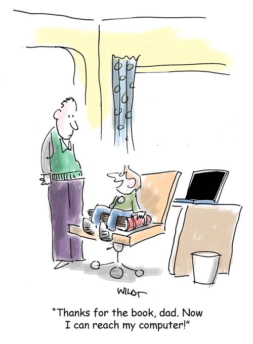 'Thanks for the book, dad. Now I can reach my computer!'