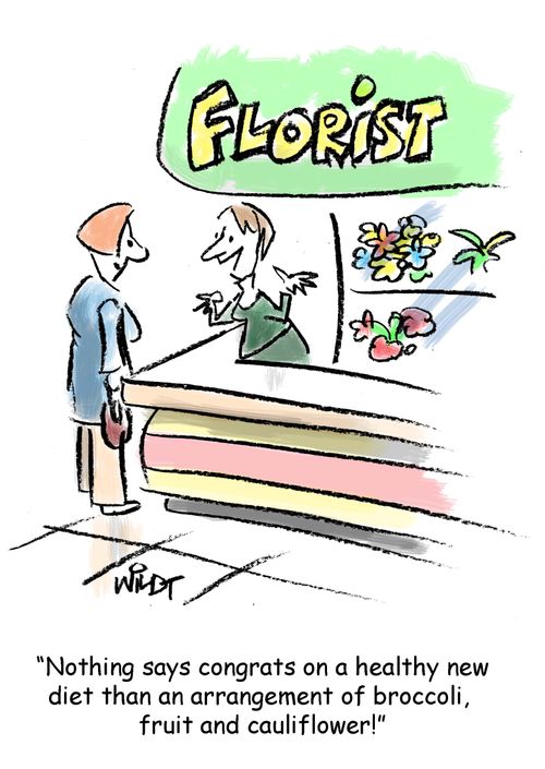 'Nothing says congrats on a healthy new diet than an arrangement of broccoli, fruit and cauliflower!'
