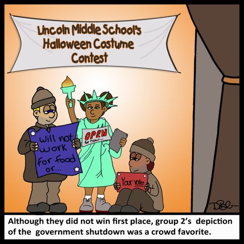 Although they did not win first place, group 2's depiction of the government shutdown was a crowd favorite.