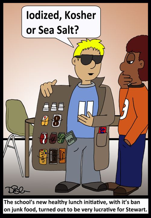 The School's new healthy lunch initiative, with it's ban on junk food, turned out to be very lucrative for Stewart.