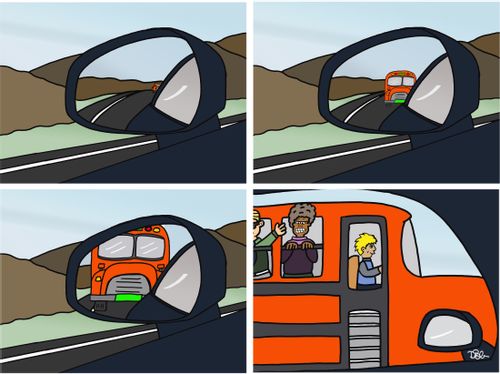 A kid driving the school bus.