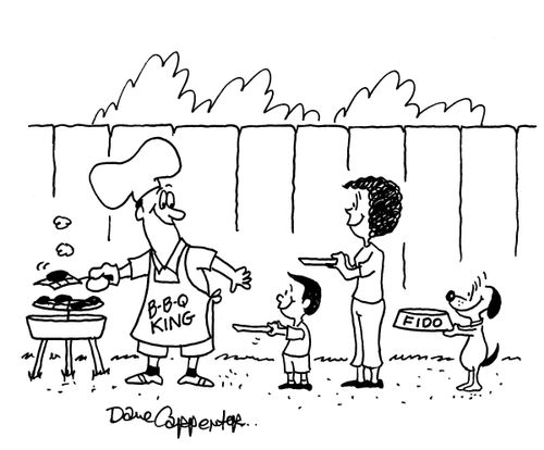 Dog waits for barbecue.
