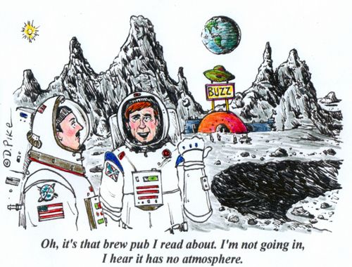 'Oh, it's that brew pub I read about. I'm not going in, I hear it has no atmosphere.'