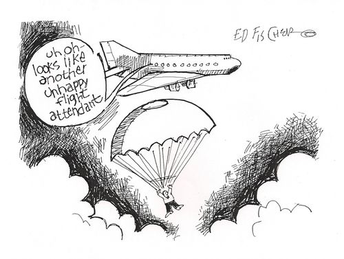 'Uh Oh - looks like another unhappy flight attendant.'
