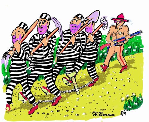 Man in a Chain Gang has a Peg Leg.
