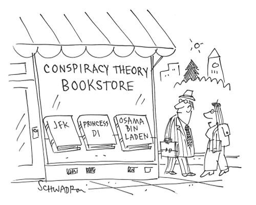 Conspiracy Theory Bookstore: JFK, Princess Di, and Osama Bin Laden.