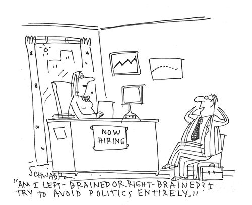 'Am I left-brained or right-brained? I try to avoid politics entirely.'