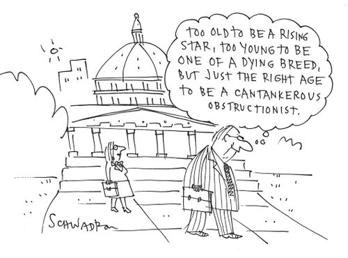 'Too old to be a rising star, too young to be one of a dying breed, but just the right age to be cantankerous obstructionist.'