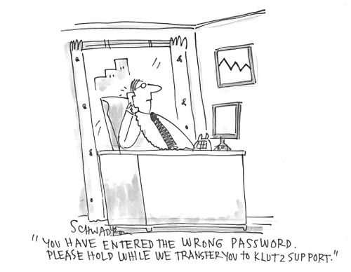 'You have entered the wrong password. Please hold while we transfer you to klutz support.'