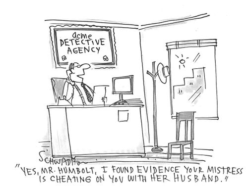 'Yes, Mr. Humbolt, I found evidence your mistress is cheating on you with her husband.'