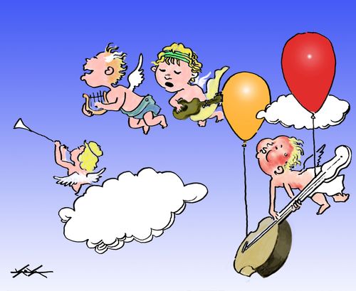Angels' Band: Balloons holding up a guitar.