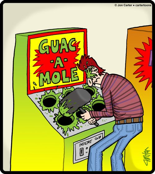 Man playing 'Guac-A-Mole'