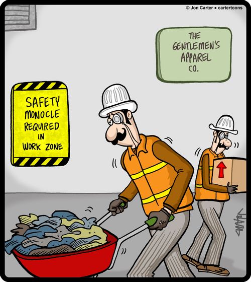 Gentlemen wearing safety monocles in their workspace.