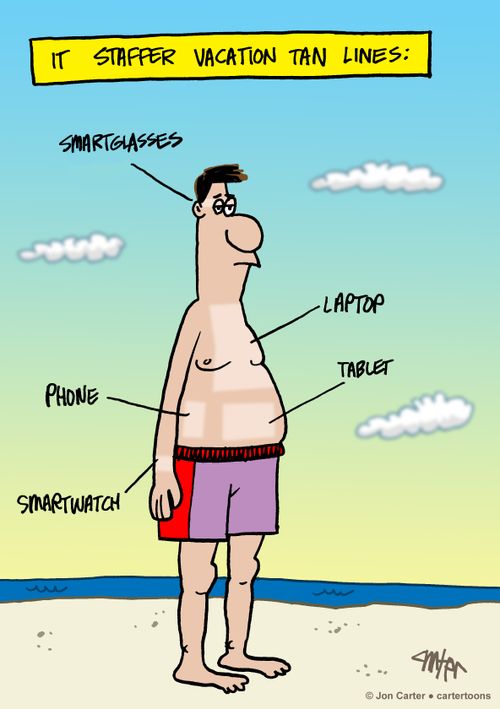 IT staffer vacation tan lines.