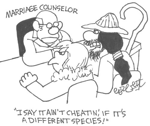 Marriage Counselor:  'I say it ain't cheatin', if it's a different species!'