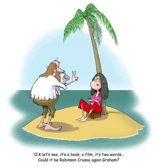 'O.K. let's see, it's a book, a film, it's two words...Could it be Robinson Crusoe again Graham?'