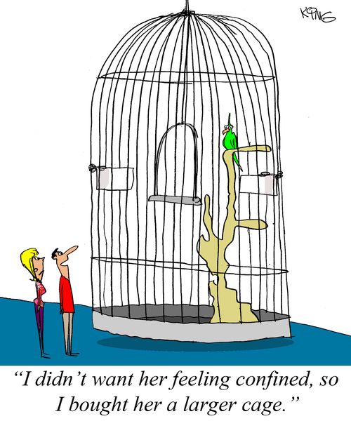 'I didn't want her feeling confined, so I bought her a larger cage.'