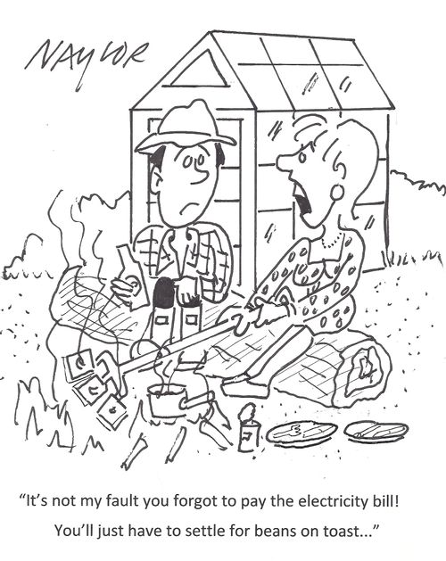 'It's not my fault you forgot to pay the electricity bill! You'll just have to settle for beans on toast...'