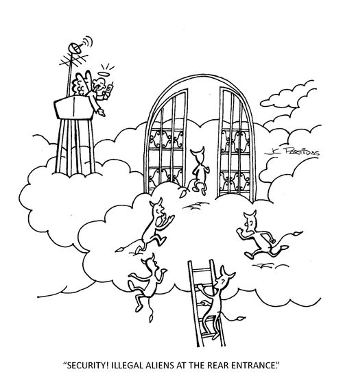 'Security! Illegal aliens at the rear entrance.'
